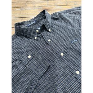 Chaps Ralph Lauren XXL Gray Blue Check Button Down Shirt Long Sleeve Cotton